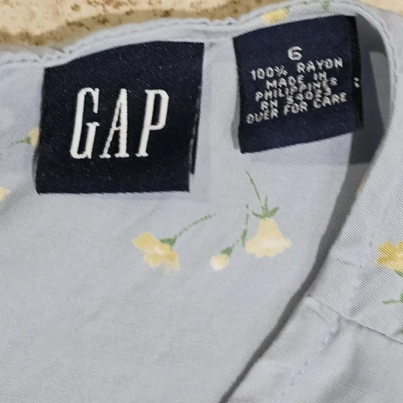 GAP Womens Size 6 Midi Dress Blue Floral Rayon Cottagecore Vintage Summer Boho - Picture 5 of 7